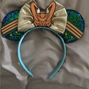 Sequin Loki Mouse Ears Headband with Gold Bow